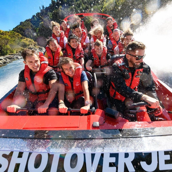 A group on Shotover Jet boat ride in Queenstown New Zealand
